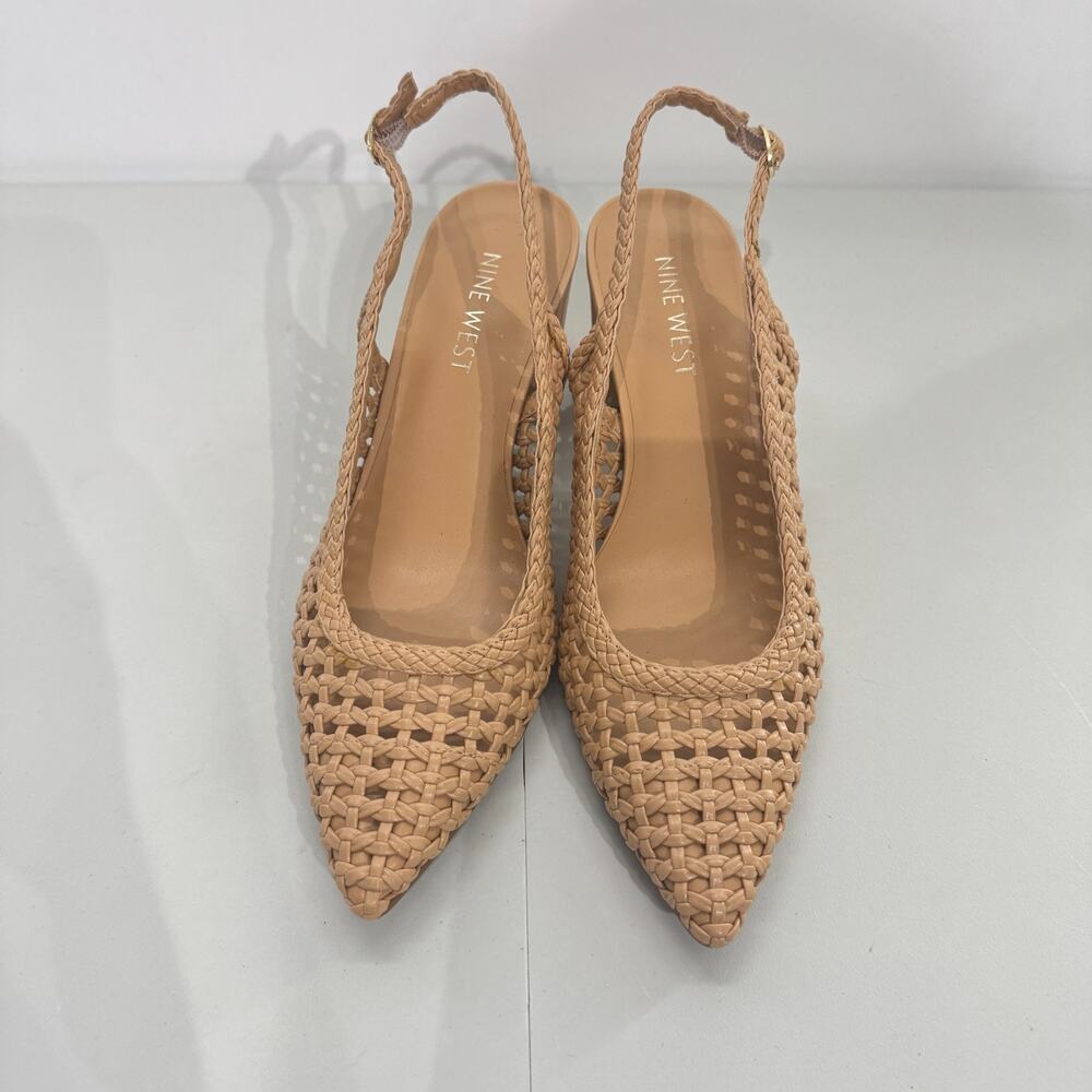 Nine West Elma 2 Woven Slingback Pumps Sz 7.5 Nude Tan Minimalist Coastal Office - Picture 3 of 9